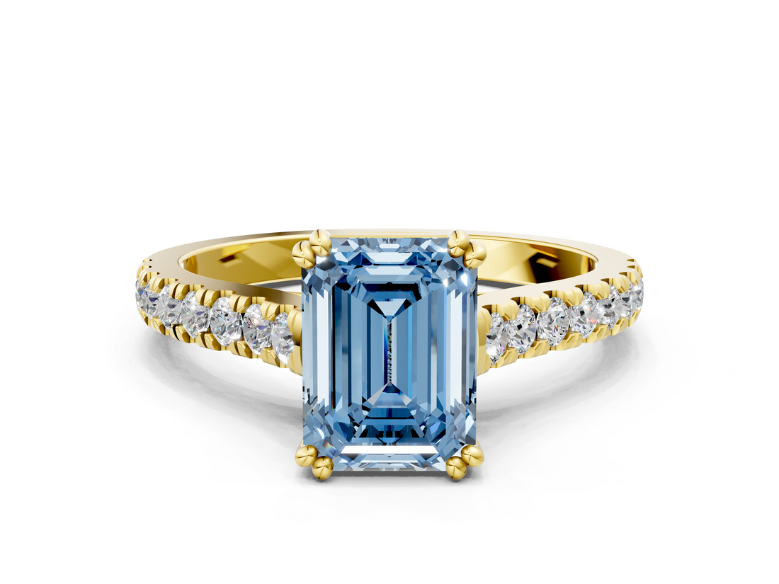 Yellow gold Fancy Blue Emerald  Solitaire Pave Diamond Engagement Ring with Prong Setting_20