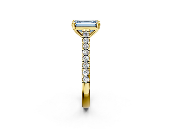 Yellow gold Fancy Blue Emerald  Solitaire Pave Diamond Engagement Ring with Prong Setting