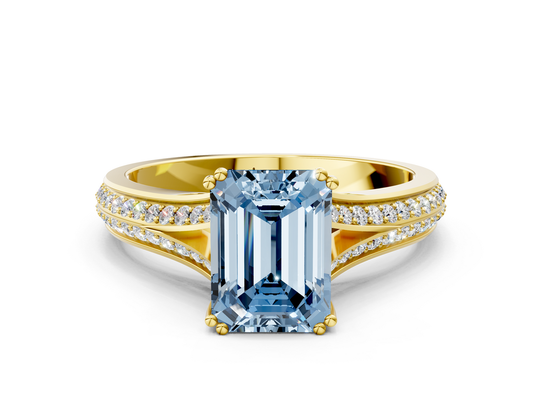 Yellow gold Fancy Blue Emerald  Solitaire Pave Split Shank Engagement Ring with Six-Prong Setting_37