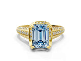 Yellow gold Fancy Blue Emerald  Solitaire Pave Split Shank Ring with Four-Prong Setting_81