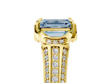 Yellow gold Fancy Blue Emerald  Solitaire Pave Split Shank Ring with Four-Prong Setting_86