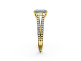 Yellow gold Fancy Blue Emerald  Solitaire Split Shank Pavé Diamond Engagement Ring_419