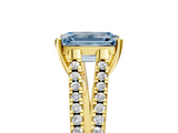 Yellow gold Fancy Blue Emerald  Solitaire Split Shank Pavé Diamond Engagement Ring_422