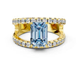 Yellow gold Fancy Blue Emerald  Solitaire Split Shank Pave Diamond Ring_73