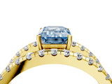 Yellow gold Fancy Blue Emerald  Solitaire Split Shank Pave Diamond Ring_77
