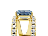 Yellow gold Fancy Blue Emerald  Solitaire Split Shank Pave Diamond Ring_78