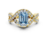 Yellow gold Fancy Blue Emerald  Solitaire Twist Band Pavé Diamond Engagement Ring_33