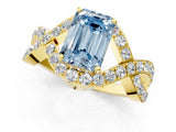 Yellow gold Fancy Blue Emerald  Solitaire Twist Band Pavé Diamond Engagement Ring_34