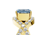 Yellow gold Fancy Blue Emerald  Solitaire Twist Band Pavé Diamond Engagement Ring_38