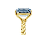 Yellow gold Fancy Blue Emerald  Solitaire Twist Band Ring with Four-Prong Setting_73