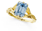 Yellow gold Fancy Blue Emerald  Solitaire Twist Band Six-Prong Setting 1