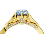 Yellow gold Fancy Blue Emerald  Solitaire Twist Band Six-Prong Setting 4