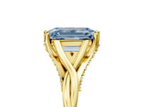 Yellow gold Fancy Blue Emerald  Solitaire Twist Band Six-Prong Setting 5