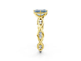 Yellow gold Fancy Blue Emerald  Solitaire Twist Band with Leaf Prong Setting 3