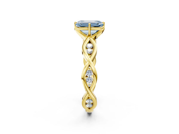 Yellow Gold Emerald Cut Accented Twist Engagement Ring Setting for Fancy Blue Center