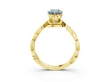 Yellow gold Fancy Blue Emerald  Solitaire Twist Band with Leaf Prong Setting 4