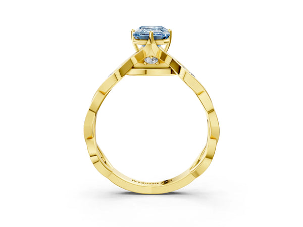Yellow Gold Emerald Cut Accented Twist Engagement Ring Setting for Fancy Blue Center