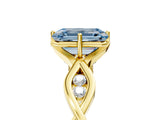 Yellow gold Fancy Blue Emerald  Solitaire Twist Band with Leaf Prong Setting