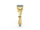 Yellow gold Fancy Blue Emerald  Solitaire Twist Band with Pavé Accents and Four-Prong Setting_23