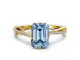 Yellow gold Fancy Blue Emerald  Solitaire Twist Band with Pavé Diamonds and Four-Prong Setting_86