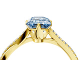 Yellow gold Fancy Blue Emerald  Solitaire Twist Band with Pavé Diamonds and Four-Prong Setting_90