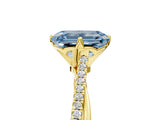 Yellow gold Fancy Blue Emerald  Solitaire Twist Band with Pavé Diamonds and Four-Prong Setting_91