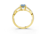 Yellow gold Fancy Blue Emerald  Solitaire Twist Band with Pavé Setting and Four-Prong Setting_21