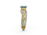 Yellow gold Fancy Blue Emerald  Solitaire Twist Band with Pavé Setting and Four-Prong Setting_81
