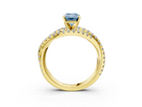 Yellow gold Fancy Blue Emerald  Solitaire Twist Band with Pavé Setting and Four-Prong Setting_82