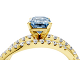 Yellow gold Fancy Blue Emerald  Solitaire Twist Band with Pavé Setting and Four-Prong Setting_83