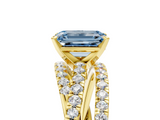 Yellow gold Fancy Blue Emerald  Solitaire Twist Band with Pavé Setting and Four-Prong Setting_84