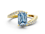 Yellow gold Fancy Blue Emerald  Solitaire Twist Band with Pave Set Diamonds and Four-Prong Setting_108
