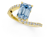 Yellow gold Fancy Blue Emerald  Solitaire Twist Band with Pave Set Diamonds and Four-Prong Setting_109