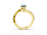 Yellow gold Fancy Blue Emerald  Solitaire Twist Band with Pave Set Diamonds and Four-Prong Setting_111