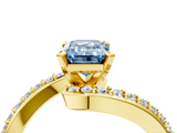 Yellow gold Fancy Blue Emerald  Solitaire Twist Band with Pave Set Diamonds and Four-Prong Setting_112