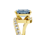 Yellow gold Fancy Blue Emerald  Solitaire Twist Band with Pave Set Diamonds and Four-Prong Setting_113