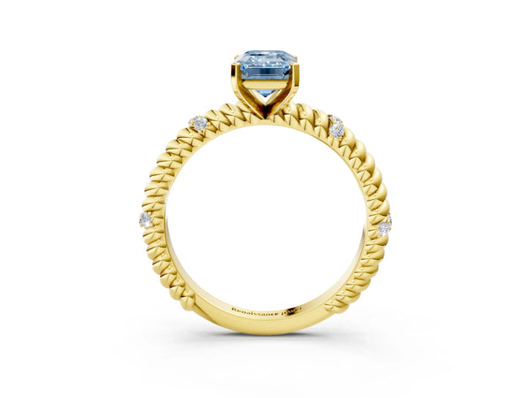Yellow gold Fancy Blue Emerald  Solitaire Twisted Band Prong Set Engagement Ring
