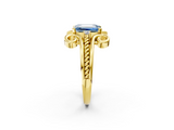 Yellow gold Fancy Blue Emerald  Solitaire Twisted Band Scroll Prong Ring_5