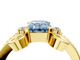 Yellow gold Fancy Blue Emerald  Solitaire Twisted Band Scroll Prong Ring_7