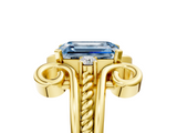 Yellow gold Fancy Blue Emerald  Solitaire Twisted Band Scroll Prong Ring_8