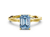 Yellow gold Fancy Blue Emerald  Solitaire Twisted Band with Bead Prong Setting_303