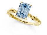 Yellow gold Fancy Blue Emerald  Solitaire Twisted Band with Bead Prong Setting_304