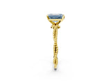 Yellow gold Fancy Blue Emerald  Solitaire Twisted Band with Bead Prong Setting_305