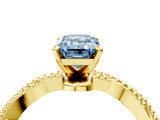 Yellow gold Fancy Blue Emerald  Solitaire Twisted Band with Bead Prong Setting_307