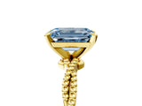 Yellow gold Fancy Blue Emerald  Solitaire Twisted Band with Bead Prong Setting_308