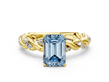 Yellow gold Fancy Blue Emerald  Solitaire Twisted Band with Pavé Accents and Four-Prong Setting_3