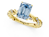 Yellow gold Fancy Blue Emerald  Solitaire Twisted Band with Pavé Accents and Four-Prong Setting_4