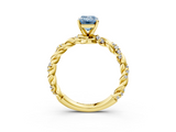 Yellow gold Fancy Blue Emerald  Solitaire Twisted Band with Pavé Accents and Four-Prong Setting_6
