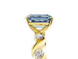 Yellow gold Fancy Blue Emerald  Solitaire Twisted Band with Prong Setting 5