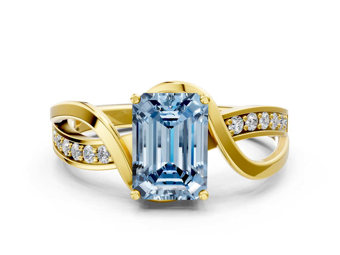 Yellow gold Fancy Blue Emerald  Solitaire Twisted Band with Prong Setting_3